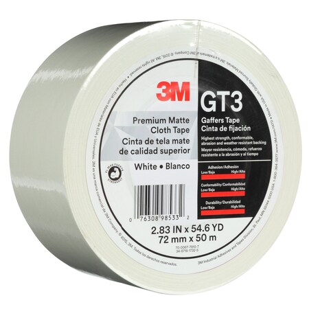 3M Premium Matte Cloth (Gaffers) Tape Gt3, White, 72 Mm X 50 M, 11 Mil 7010336137